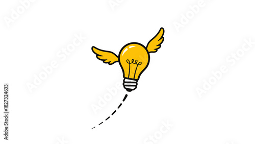 Winged light bulb flying, representing innovation and big ideas