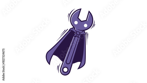 Superhero wrench mascot cartoon illustration on white background
