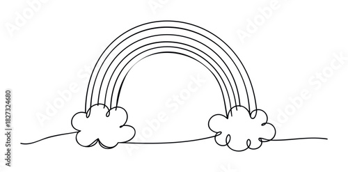 Simple Line Art Rainbow with Clouds for Childrens Book Graphics or Weather Theme Designs Symbolizing Hope and Joy