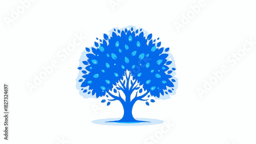 Stylized blue tree with vibrant foliage on white background vector