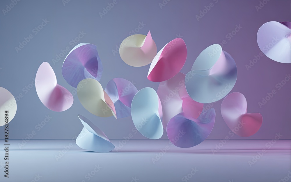 Fototapeta premium Abstract floating pastel shapes with gradients, soft lighting