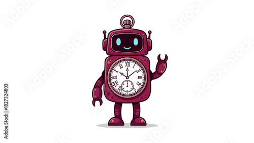 Timekeeping robot waving hello with a clock face for its body