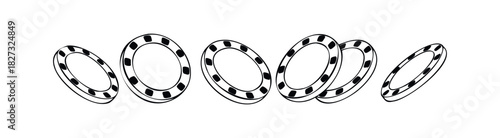 Collection of casino chips in black and white, conveying gambling and game luck, perfect for casino marketing and gaming promotions.