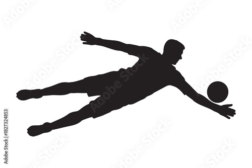  Dynamic silhouette of a soccer goalkeeper diving to make a save silhouette
