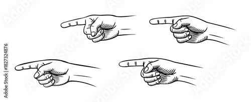 Four pointing hands in different orientations indicating direction and choice for your project needs and selection guidance concepts.