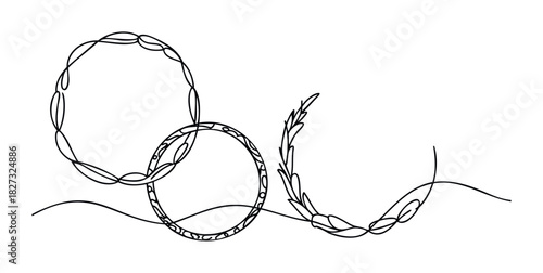Abstract single line drawing of interconnected circles and flowing lines symbolizing unity and interconnectedness, perfect for branding and graphic usage.