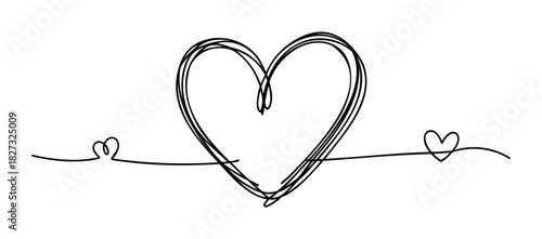 Tangled black line heart symbol with extended wispy tails symbolizing connection and affection, perfect for love and relationship themes.
