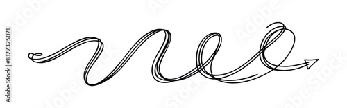 Black abstract scribble arrow winding and curling with a pointed tip indicating direction of movement, perfect for symbolizing progress and development in projects.