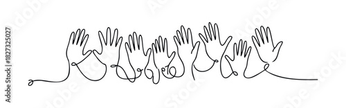 Connected hands graphic showing unity and teamwork support with continuous line art for diverse group collaboration and partnership concepts.
