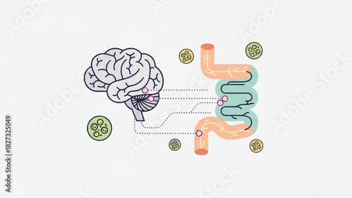 Intestinal Bacteria Influence on Brain Function – Vector Illustration