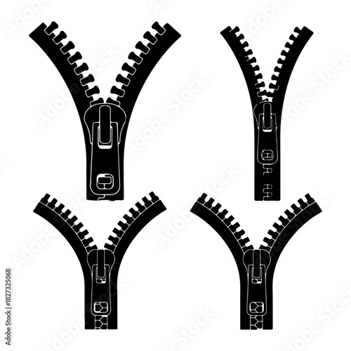 Zipper silhouette clipart vector flat design. Black and white zipper on white background
