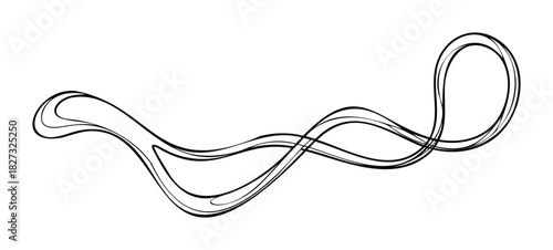 Abstract flowing black lines forming a dynamic wave shape, ideal for modern graphic backgrounds and fluid motion concepts.