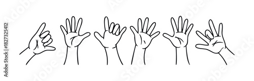 Collection of various hand gestures and signals drawn in a minimalist outline style, perfect for conveying communication and expression in modern media projects