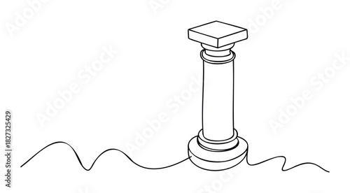 Simple line drawing of an ancient column with a square capital standing on a circular base with wavy lines suggesting ground, perfect for architectural concepts or historical themes.