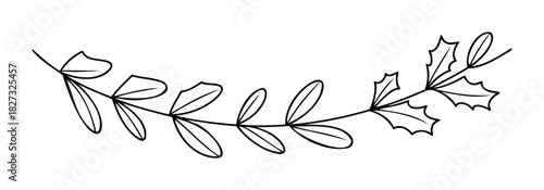 Elegant hand drawn branch with diverse leaves, ideal for decorative accents, seasonal themes, and subtle branding applications.