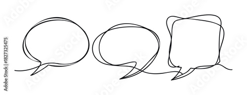 Collection of hand drawn speech bubbles in various shapes for communication and conversation themes, perfect for graphic content creation and message conveying.