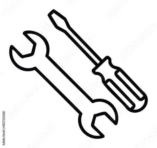Iconic black outline of a wrench and a screwdriver symbolizing repair and maintenance, perfect for service industry and DIY project visuals