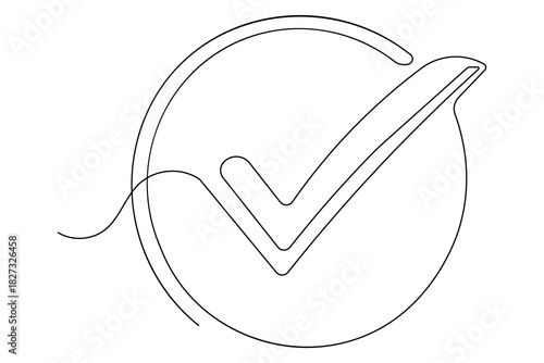 Continuous line drawing of check mark icon minimalist style isolate