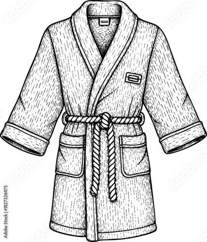 Sauna Bathrobe with Rope Belt Engraving Icon for Spa Promotions, Wellness Centers, Relaxation Websites, Hotel Advertising, and Health Blogs