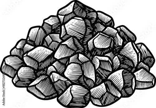 Sauna Coal Engraving in Linework Icon Style for Health Blogs, Charcoal Websites, Relaxation Cards, Energy Education, and Mineral Awareness