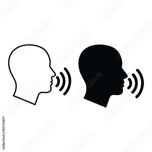 Speaking Head Icon Set sound voice communication speech silhouette outline human talk person profile wave audio signal listen