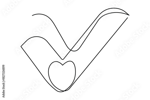 Minimalist style check mark illustration continuous line drawing approval