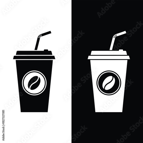 Black and White Coffee Cup Icons drink beverage caffeine takeaway to go straw symbol design illustration minimalist monochrome