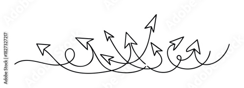 Black arrows indicating different directions and growth, symbolizing choice, movement, and progress for business or life paths presented in a fluid, continuous line style