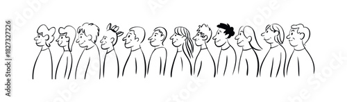 Diverse group of smiling people standing together in a line expressing unity and happiness, perfect for representing community, teamwork, or social connection in various media projects