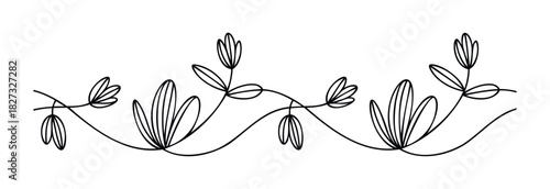 Elegant black line floral border with delicate leaves and blooms, perfect for invitations, borders, and decorative accents in feminine branding and stationery.