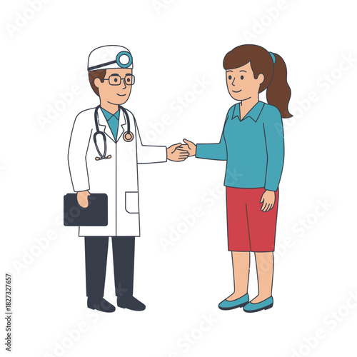 Doctor and Patient Shaking Hands Illustration handshake medical healthcare medicine physician woman greeting agreement clinic hospital