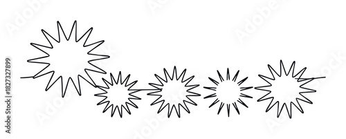 Collection of stylized starburst shapes connected in a chain sequence symbolizing connection and growth, ideal for graphic overlays and abstract compositions.