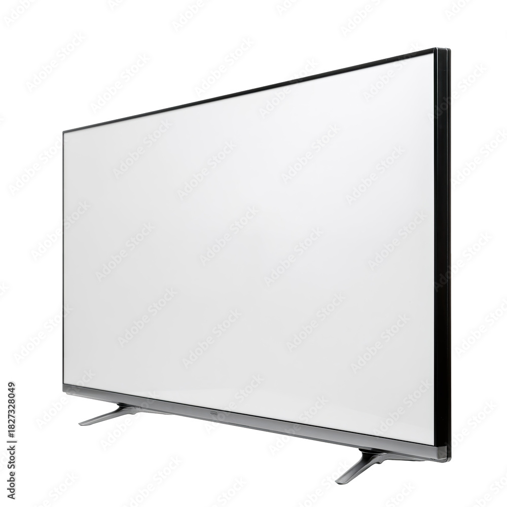 Naklejka premium Modern Flat Screen Television With Silver Stand Isolated On A White Background With A Crisp Clean Display Ready For Content Display