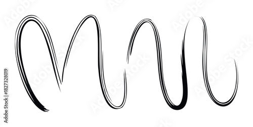 Abstract calligraphic wavy lines in black ink suggesting fluidity and movement for modern graphic statements and branding projects