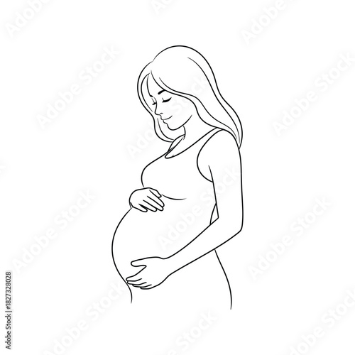 Pregnant Woman Line Art Illustration pregnancy mother baby belly drawing outline vector female maternity childbirth family love care