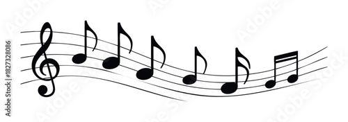 Musical notation with treble clef and notes on a flowing staff for use in music education, composition, and multimedia projects conveying melody and rhythm.