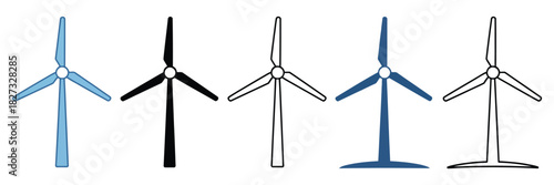 Wind Turbine Vector Silhouettes With Windmill Icons And Alternative Energy Symbols In Clean Editable Stroke Style For Renewable Power Illustration