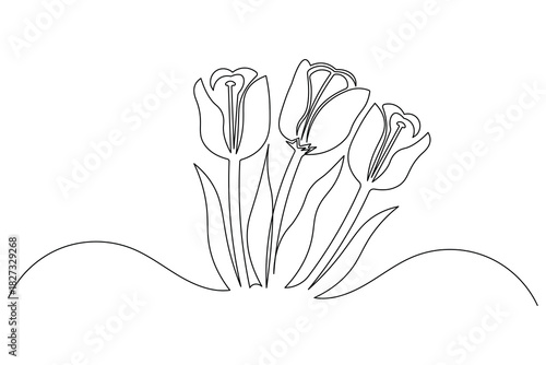 Simple outline illustration of tulip continuous single line drawing