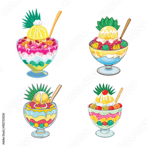 Colorful Cartoon Style Philippine Halo Halo Layered Shaved Ice Dessert Illustration