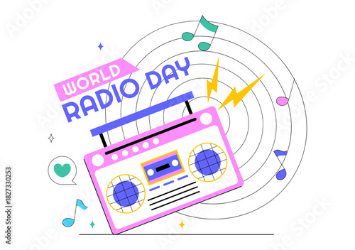 World Radio Day Vector Illustration on 13 February Depicting Technology, Science, and Communication in a Flat Style Cartoon Background