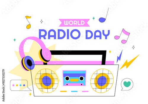 World Radio Day Vector Illustration on 13 February Depicting Technology, Science, and Communication in a Flat Style Cartoon Background