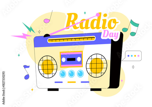 World Radio Day Vector Illustration on 13 February Depicting Technology, Science, and Communication in a Flat Style Cartoon Background