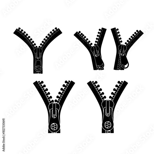 Zipper silhouettes, fashion accessory, clothing fastener, garment zipper, textile hardware