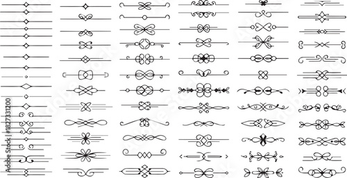 Large set of vintage vector text dividers and calligraphic page ornaments isolated on white background