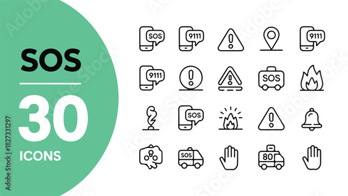Emergency SOS Assistance A Line Art Icon Set for Help, Safety, and Instant Support
