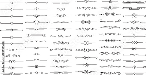 Set of Black Vector Text Dividers and Ornaments Collection Isolated on White Background for Design