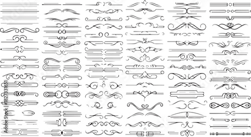 Vintage Calligraphic Divider Lines and Ornate Borders Vector Set Isolated on White Background