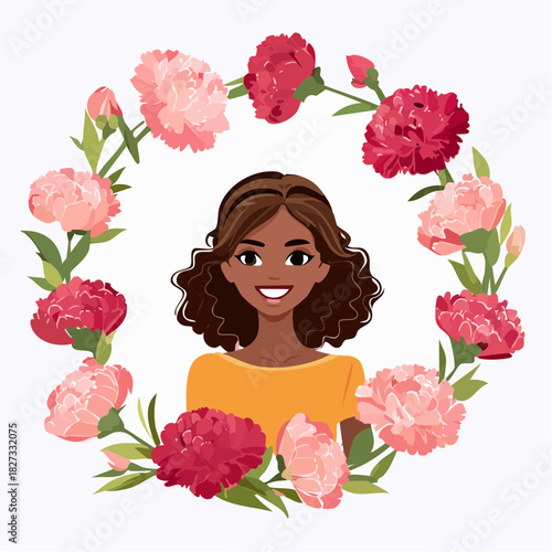 Smiling girl with a beautiful face and red roses bouquet, a perfect valentine gift for one model