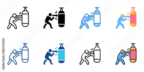 Punching Bag icon set multiple style vector collection 
