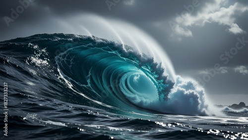 Fototapeta Naklejka Na Ścianę i Meble -  Curling ocean wave crashing with spray